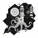 geometric octopus and lighthouse shining tattoo design idea