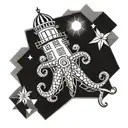 geometric octopus and lighthouse shining tattoo design idea