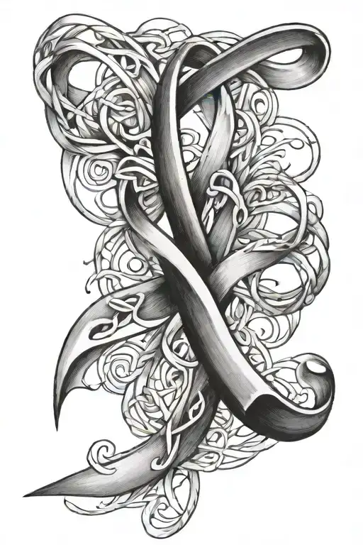 breast cancer ribbon intertwined tattoo design idea