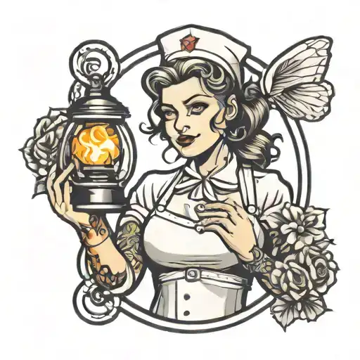 plaque nurse holding latern tattoo design idea