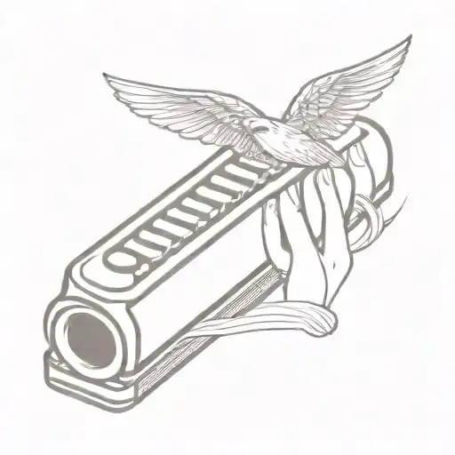 winged harmonica tattoo design idea