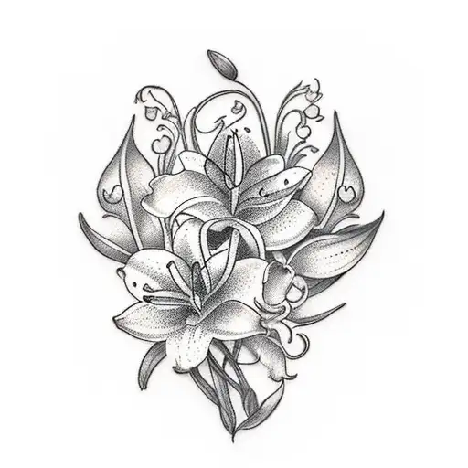 lily of the valley, hawnthorn bouquet tattoo design idea