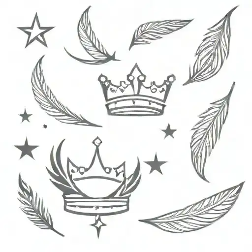 crown, stars and feather feather feather tattoo design idea