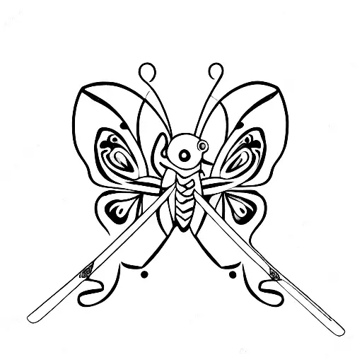 butterfly with swords tattoo design idea