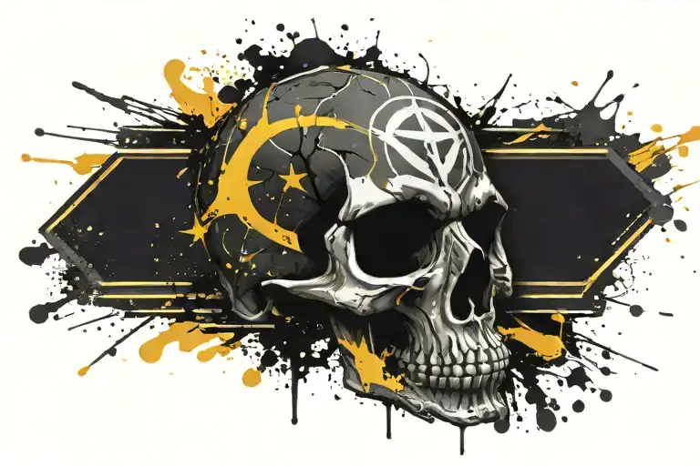 A formidable mashup of the Fenerbahce football club logo with a skull and crossbones motif, reimagined in a bold and edg tattoo design idea