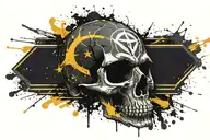 A formidable mashup of the Fenerbahce football club logo with a skull and crossbones motif, reimagined in a bold and edg tattoo design idea