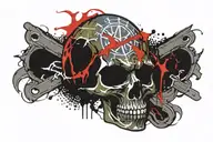 A formidable mashup of the Fenerbahce football club logo with a skull and crossbones motif, reimagined in a bold and edg tattoo design idea