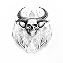 A gothic skull ram surrounded by fiery flames in dotwork style tattoo design idea