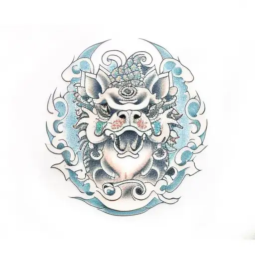 Foo Dog with koi fish tattoo design idea