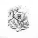 broken window nature taking over tattoo design idea