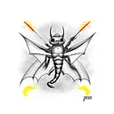 a bat and a scorpion with a crossed sword with the phrase Audaces Fortuna Juvat tattoo design idea