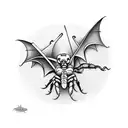 a bat and a scorpion with a crossed sword with the phrase Audaces Fortuna Juvat tattoo design idea