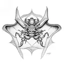 a bat and a scorpion with a crossed sword with the phrase Audaces Fortuna Juvat tattoo design idea