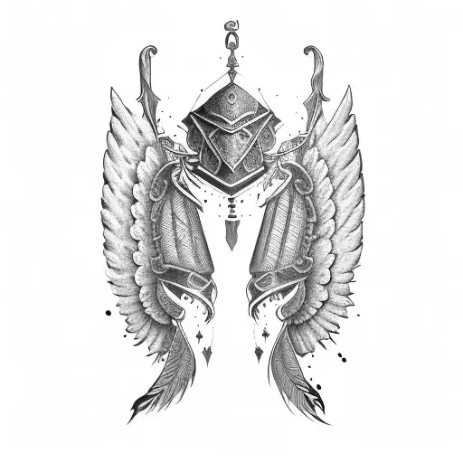 armour with wings underneath tattoo design idea