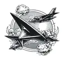 three paper airplane flying towards the sun, the shadow of the airplanes is jet figther tattoo design idea
