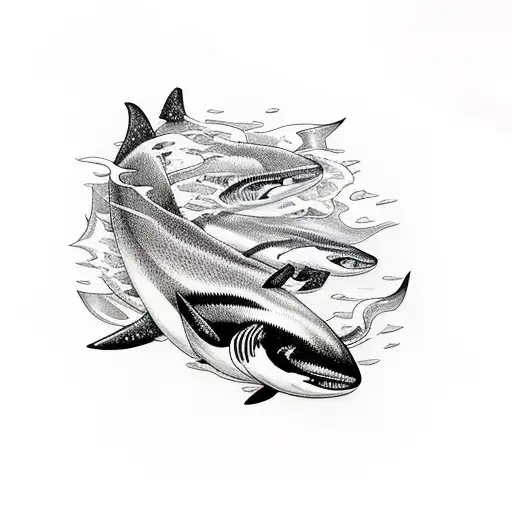 butterfly being eatne by a salmon being eaten by an orca who sse's an old man tattoo design idea