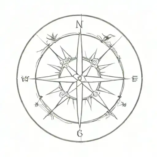 A minimalist tattoo of a compass rose surrounded by African wildlife, symbolizing the client's passion for exploring new horizons tattoo design idea