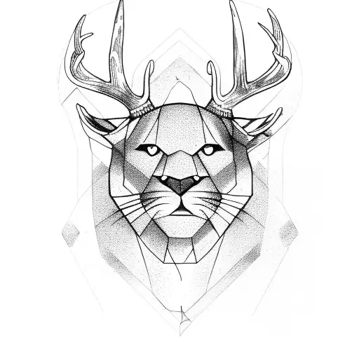 panther head with deer horns tattoo design idea