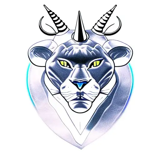 panther head with horns tattoo design idea