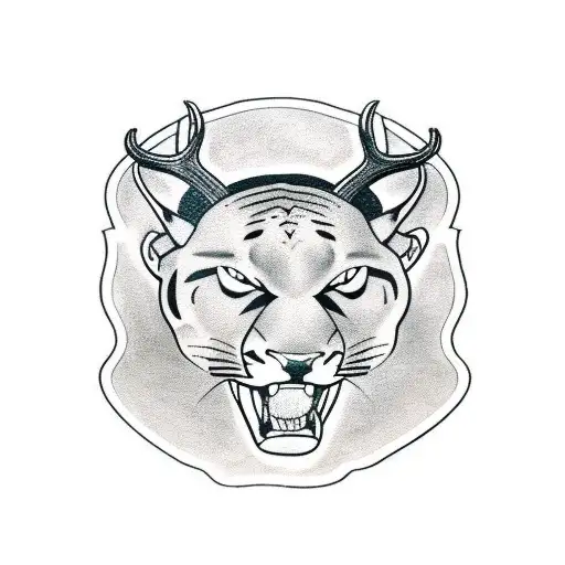 panther head with deer horns tattoo design idea