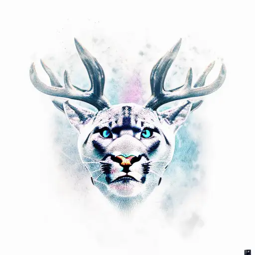 panther head with deer horns tattoo design idea