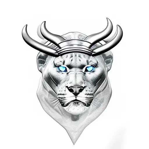 panther head with horns tattoo design idea