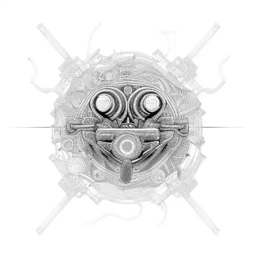 An intricate pattern incorporating bike and car parts in a geometric design tattoo design idea