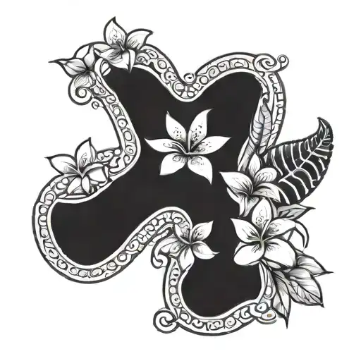 laos number 3 with plumeria flowers wrapped tattoo design idea