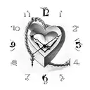 heart clock roaman numerals  2:18 dangling an anchor  tattoo design idea
