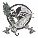 eye of ra and Horus facing each other with ankh  tattoo design idea