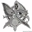 eye of ra and Horus facing each other with ankh  tattoo design idea