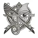 eye of ra and Horus facing each other with ankh  tattoo design idea