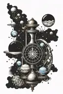solar system and outer space around an hourglass tattoo design idea