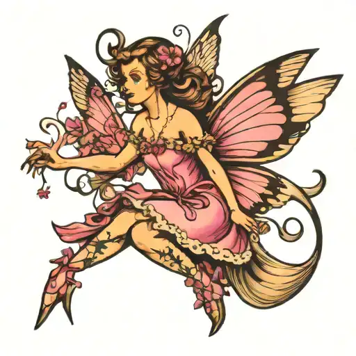 fairy in pink dress tattoo design idea