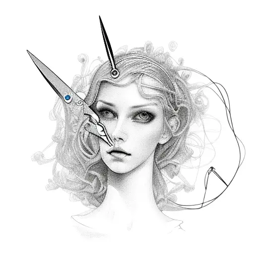 scissors, buttons, needle, sewing mannequin tattoo design idea