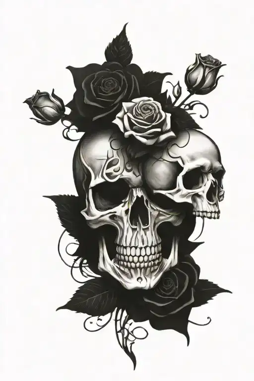 skull inside roses, memorial for lost souls swimming tattoo design idea
