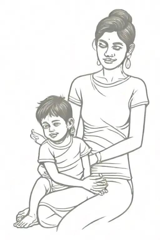 Sri Lanka country mom a girl and a boy working mom tattoo design idea