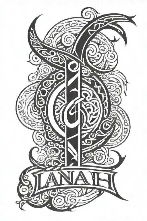 viking tribal tatoo with the name Lanah in it tattoo design idea