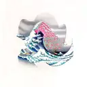 waves with cherry blossoms tattoo design idea