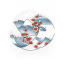 waves with cherry blossoms tattoo design idea