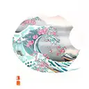 waves with cherry blossoms tattoo design idea