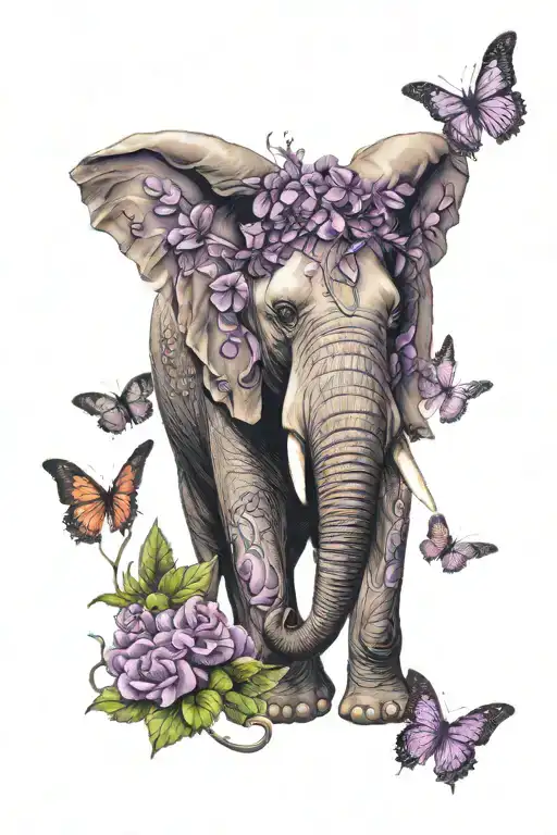 Elephant with Purple Butterfly ears with lupus butterfly warrior tattoo design idea