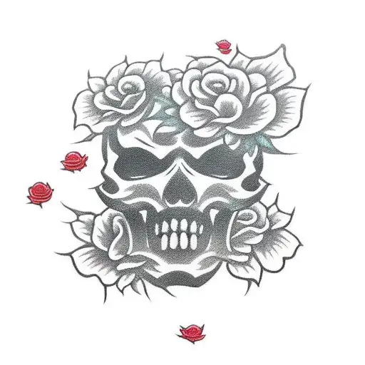 japanese  mask with roses and skull tattoo design idea