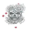 japanese  mask with roses and skull tattoo design idea