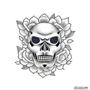 japanese  mask with roses and skull tattoo design idea