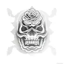 japanese  mask with roses and skull tattoo design idea
