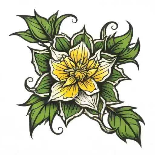 Prickly Cyber Sigilism Narcissus Flower tattoo design idea