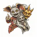 angelic hand puppet with strings of positive emotions and demonic hand puppet with strings holding negative emotions tattoo design idea