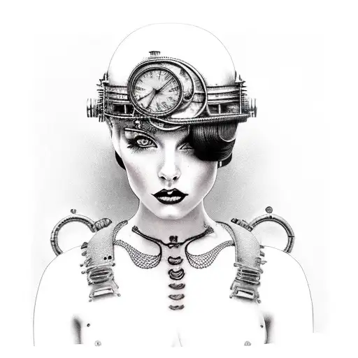 steam punk pinup girl tattoo design idea