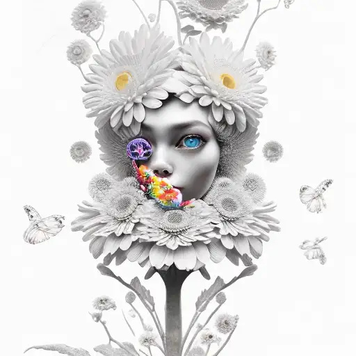 fairy face coming out of chrysanthemum flower tattoo design idea